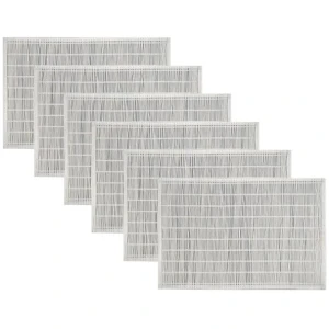 Set of 6 Bamboo Table Placemats White with White Border 30 x 45cm