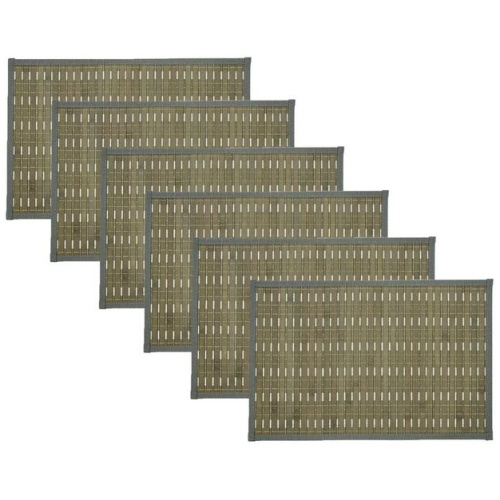 Set of 6 Streak Bamboo Table Placemats 30 x 45cm Grey Silver