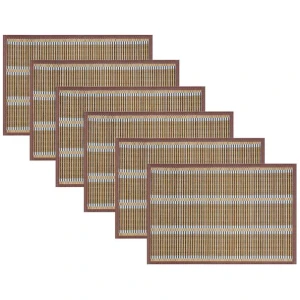 Set of 6 Victoria Bamboo Table Placemats 30 x 45cm Light Brown/Silver