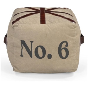 Six Square Vintage Rustic Canvas Leather Foot Stool Ottoman