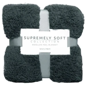 Soft Woollen Feel Throw Rug/Blanket Charcoal