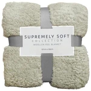 Soft Woollen Feel Throw Rug/Blanket Stone