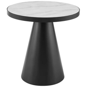 Soli Round Marble Side End Lamp Table - White/Black - Side Table