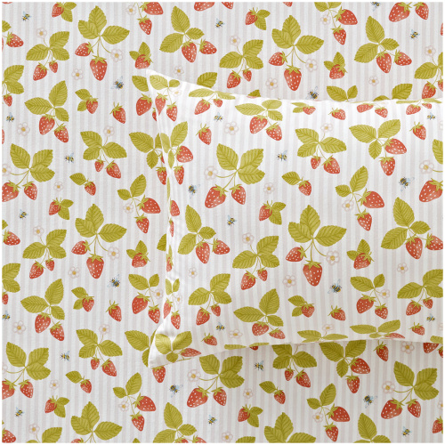Strawberry Stripe Flannelette Sheet Set - Queen