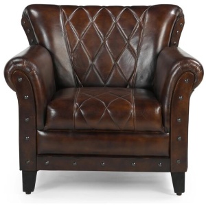 Studded Leather ArmChair Accent Relaxing Chair - Brown