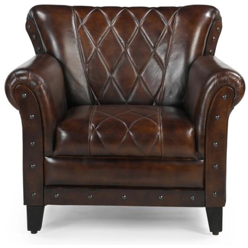 Studded Leather ArmChair Accent Relaxing Chair - Brown