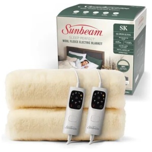 Sunbeam Sleep Perfect Wool Fleece Anti-Bacterial Electric Blanket - Super King
