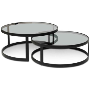 Sweeney Nested Grey Glass Coffee Table - Black Base by Interior Secrets - AfterPay Available