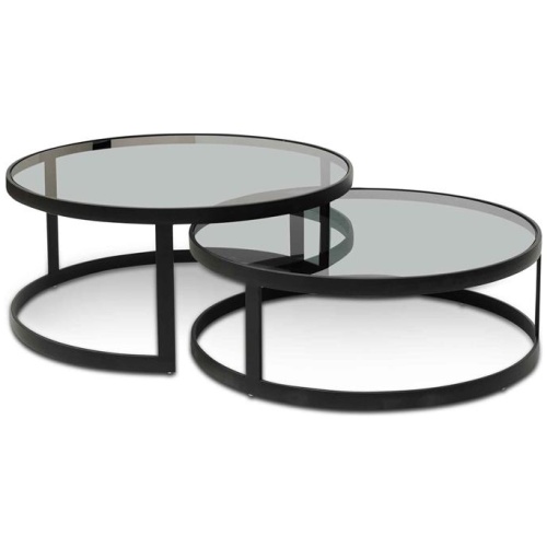 Sweeney Nested Grey Glass Coffee Table - Black Base by Interior Secrets - AfterPay Available