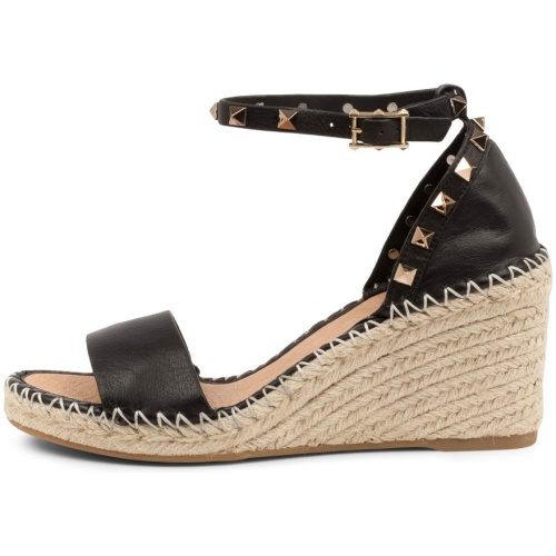 Top End Gigi To Black Leather Black Sandals Womens Shoes Casual Heeled Sandals