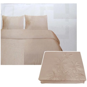 Tuberose Satin Embroidery Quilt Cover Set Latte Double