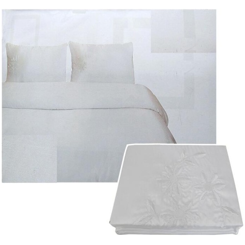Tuberose Satin Embroidery Quilt Cover Set White Queen