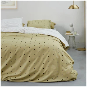 VTWonen Striped Hearts Yellow Cotton Quilt Cover Set King