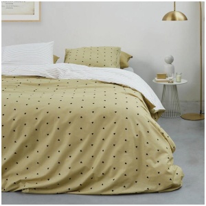 VTWonen Striped Hearts Yellow Cotton Quilt Cover Set Queen