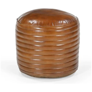 Victor Vintage Rustic Caramel Grooved Leather Foot Stool Ottoman