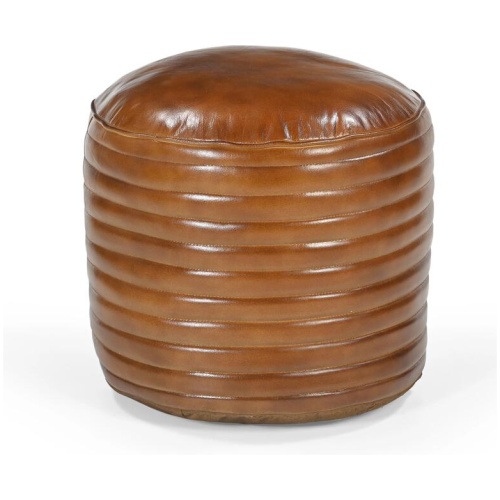 Victor Vintage Rustic Caramel Grooved Leather Foot Stool Ottoman