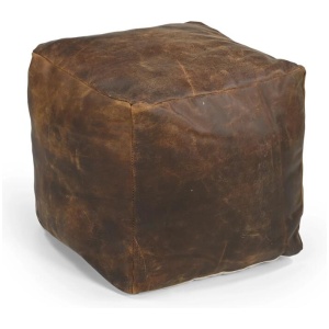 Vincent Vintage Rustic Leather Square Foot Stool Ottoman