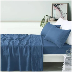 Vintage Design Homewares 100% Linen Brilliant Blue Sheet Set King