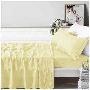 Vintage Design Homewares 100% Linen Butter Sheet Set Queen