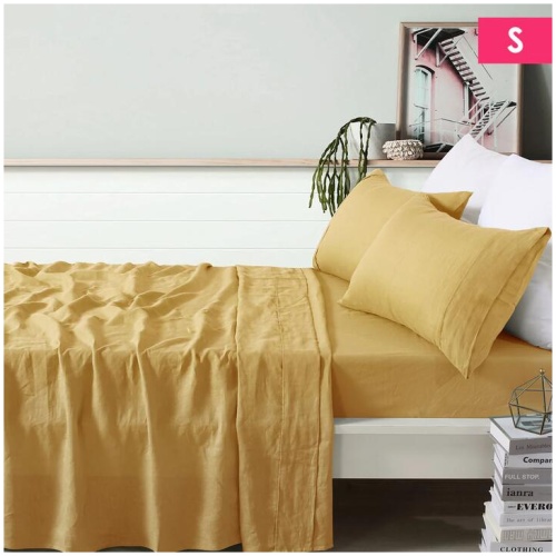 Vintage Design Homewares 100% Linen Ochre Sheet Set Single