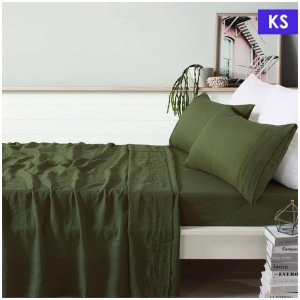 Vintage Design Homewares 100% Linen Olive Sheet Set King Single
