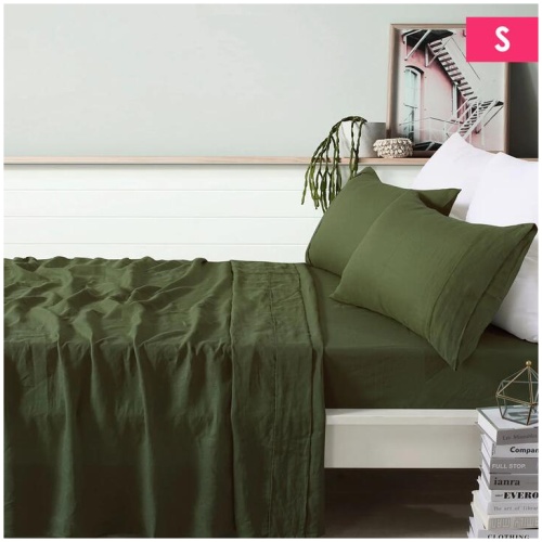 Vintage Design Homewares 100% Linen Olive Sheet Set Single