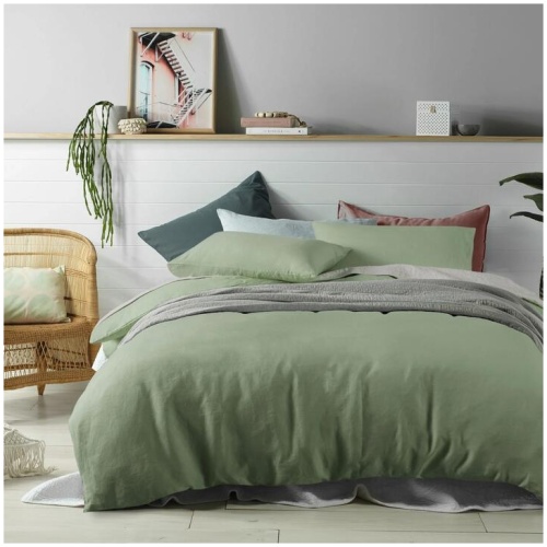 Vintage Design Homewares 100% Linen Sage Quilt Cover Set Super King