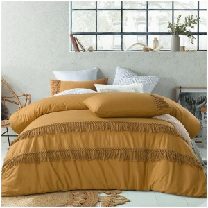 Vintage Design Homewares Boho Ochre Cotton Tassel Quilt Cover Set King