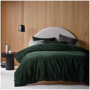 Vintage Design Homewares Cotton Velvet Quilt Cover Set Forest Green Queen