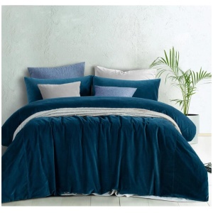 Vintage Design Homewares Cotton Velvet Quilt Cover Set Riverland Blue Queen