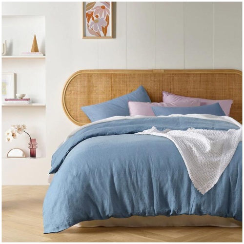 Vintage Design Homewares Denim Blue French Linen Quilt Cover Set King