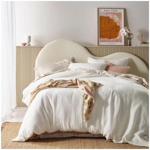 Vintage Design Homewares Hugo White Cotton Gauze Quilt Cover Set Queen