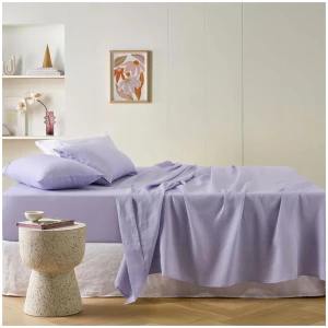 Vintage Design Homewares Lilac French Linen Sheet Set Mega King 50cm wall