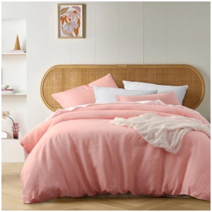 Vintage Design Homewares Peach French Linen Quilt Cover Set Queen