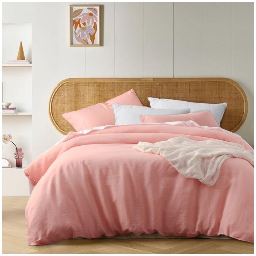 Vintage Design Homewares Peach French Linen Quilt Cover Set Queen