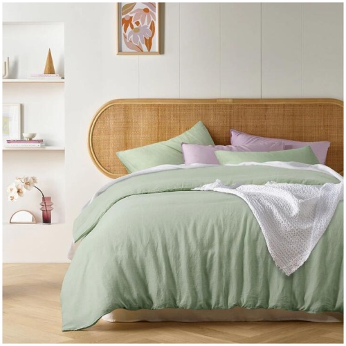 Vintage Design Homewares Pistachio French Linen Quilt Cover Set King
