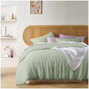 Vintage Design Homewares Pistachio French Linen Quilt Cover Set Queen