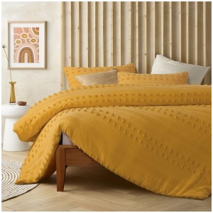 Vintage Design Homewares Sans Sovci Ochre Cotton Quilt Cover Set Queen