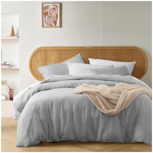 Vintage Design Homewares Silver French Linen Quilt Cover Set Queen