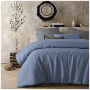Vintage Design Homewares Sky Blue 100% Hemp Quilt Cover Set Queen