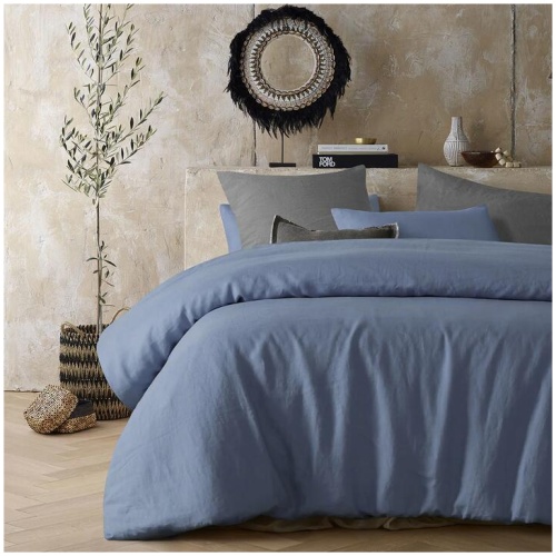 Vintage Design Homewares Sky Blue 100% Hemp Quilt Cover Set Queen