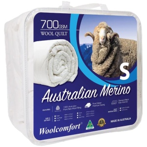Woolcomfort Aus Made Merino Wool Quilt 700GSM 140x210cm Single Size