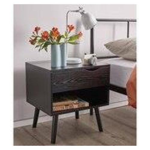 Yarra Bedside Table With Usb Charger Black 1 Drawer