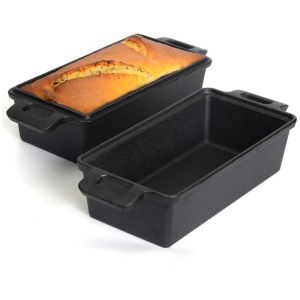 2-in-1 Cast Iron Bread Loaf Pan Tin with Lid Dual Use Baking Dish with Ergonomic Handles, Pre-Seasoned for Oven Cooking