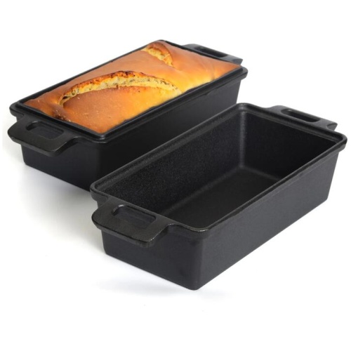 2-in-1 Cast Iron Bread Loaf Pan Tin with Lid Dual Use Baking Dish with Ergonomic Handles, Pre-Seasoned for Oven Cooking
