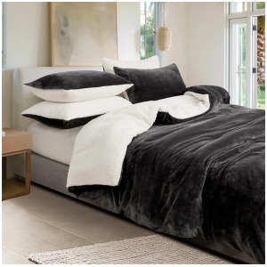 2-in-1 Teddy Sherpa Quilt Cover Set (Charcoal, Super King)