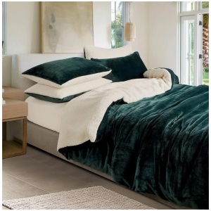 2-in-1 Teddy Sherpa Quilt Cover Set (Emerald Green, Super King)