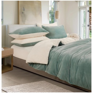 2-in-1 Teddy Sherpa Quilt Cover Set (Sage Green, Super King)