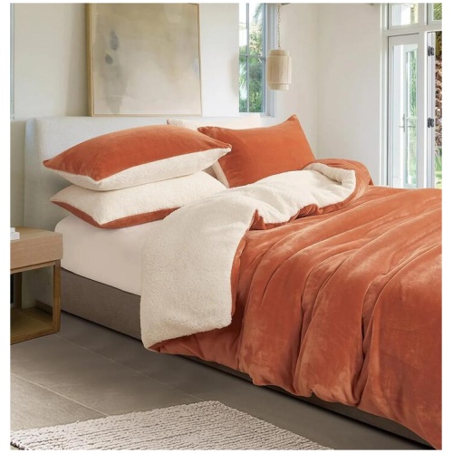 2-in-1 Teddy Sherpa Quilt Cover Set (Terracotta, Super King)