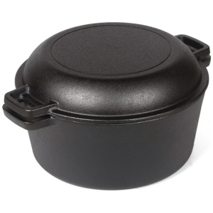 26cm 2-in-1 Cast Iron Dutch Oven & Skillet Set Pre-Seasoned Dual-Use Pot with Lid Fry Pan, Durable & Versatile Cookware